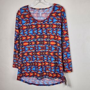 NWT Lularoe Women XX Small 2XS Lynnae Tunic Top Blouse Blue Multicolor Design